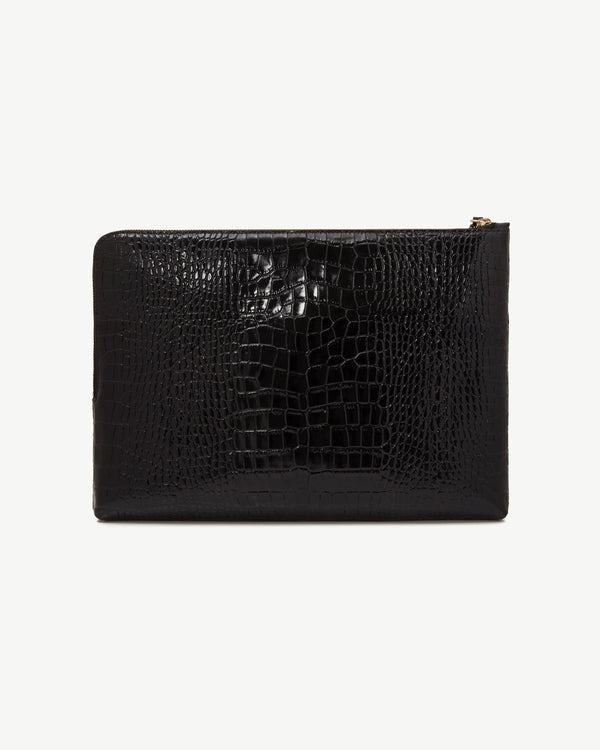 Strawberry Laptop Case - Croc-Embossed Leather Black