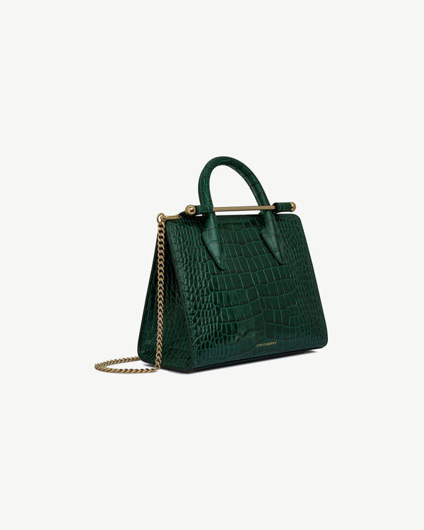 Strawberry Mini Tote - Croc-Embossed Bottle Green