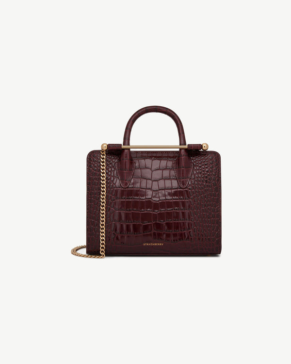 Strawberry Mini Tote - Croc-Embossed Burgundy