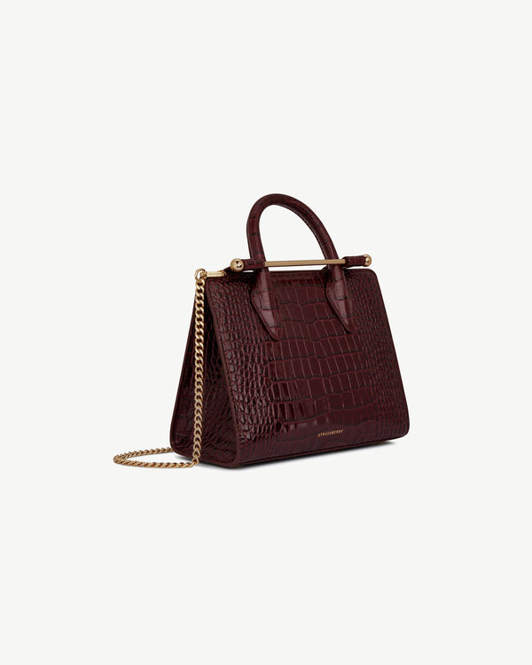 Strawberry Mini Tote - Croc-Embossed Burgundy