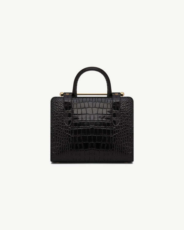 Strawberry Mini Tote - Croc-Embossed Leather Black
