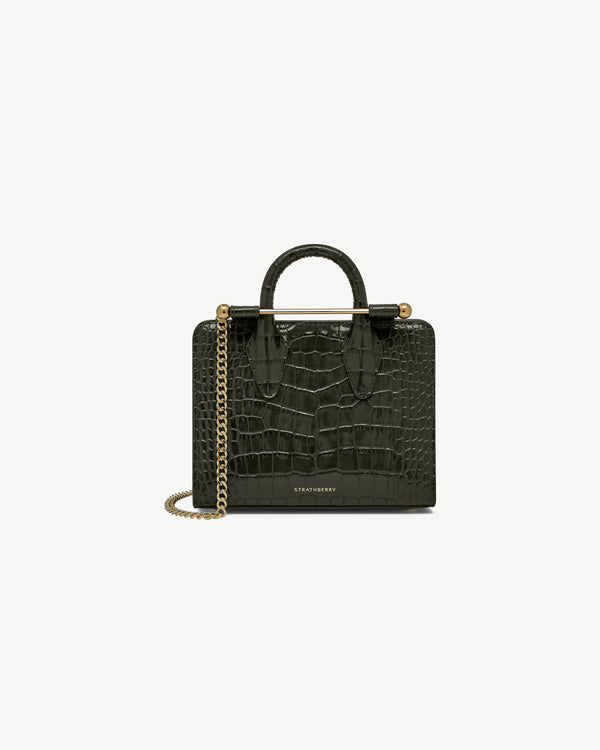 Strawberry Nano Tote - Croc-Embossed Leather Forest