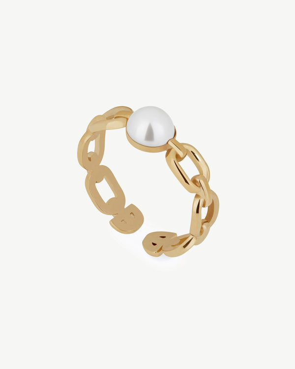 Strawberry Pearl Link Ring - 22 Carat Gold Gilded
