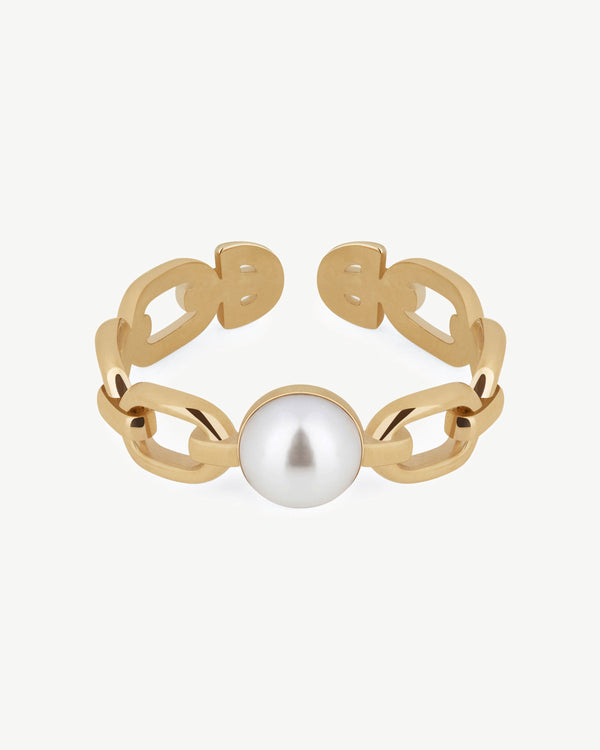 Strawberry Pearl Link Ring - 22 Carat Gold Gilded