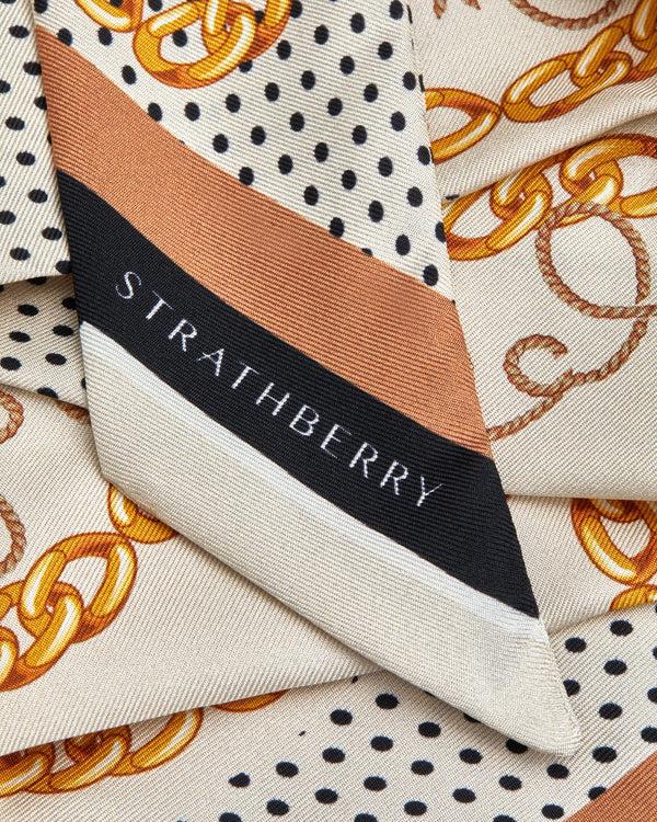 Strawberry Silk Skinny Scarf - Black/Tan Chain Print