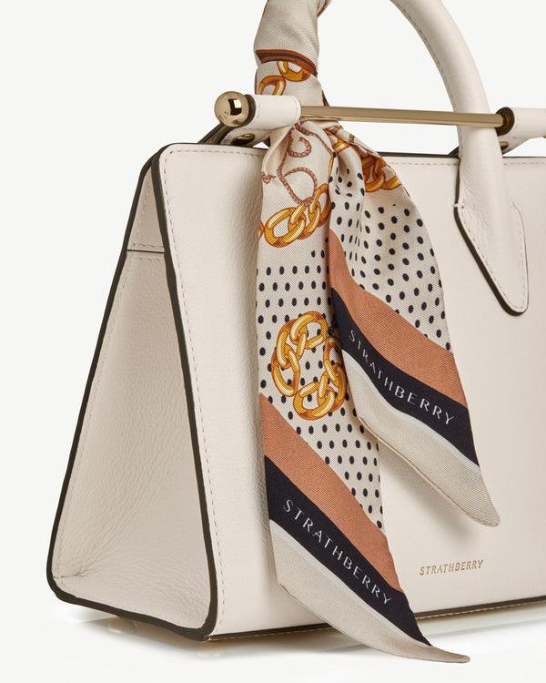 strawberry Silk Skinny Scarf - Black/Tan Chain Print