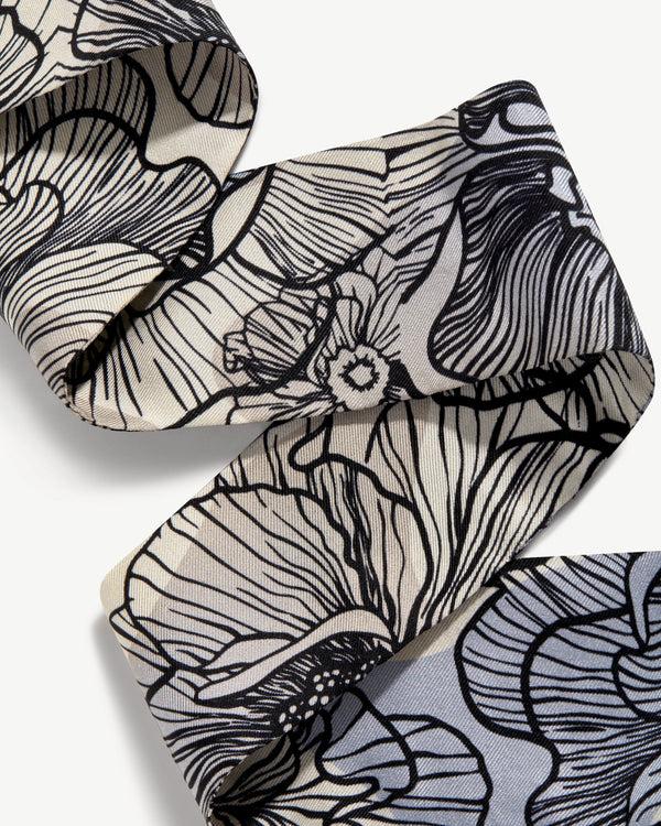 Strawberry Silk Skinny Scarf - Floral Blue/Vanilla