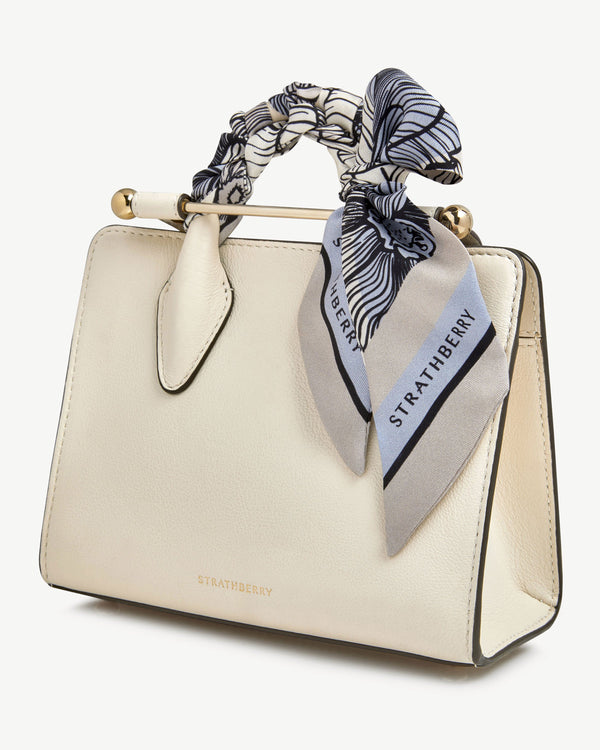 strawberry Silk Skinny Scarf - Floral Blue/Vanilla