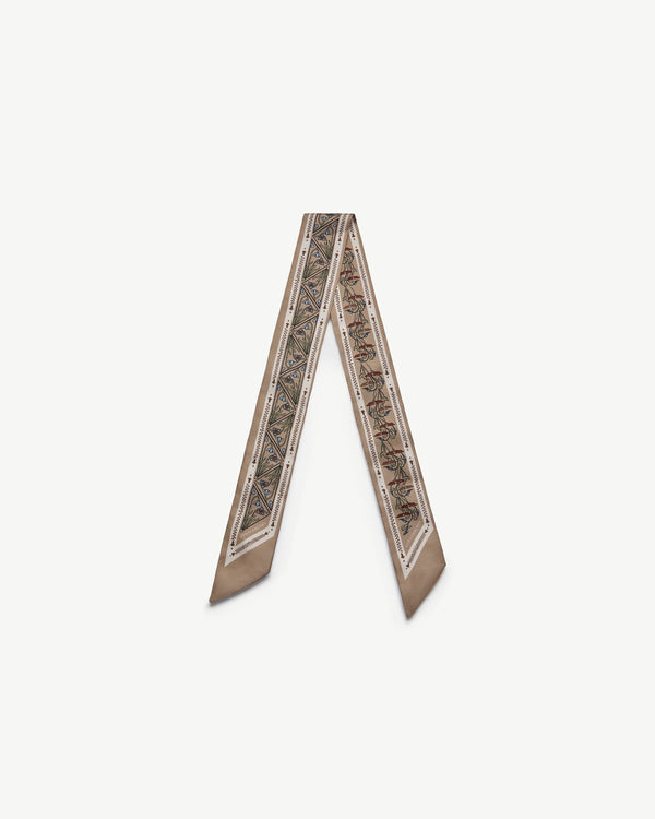 Strawberry Silk Skinny Scarf - Geometric Caramel