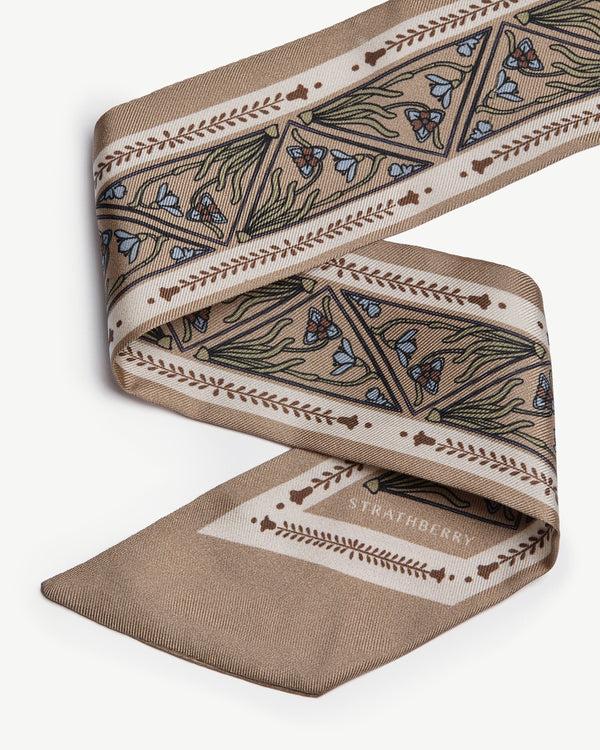 Strawberry Silk Skinny Scarf - Geometric Caramel