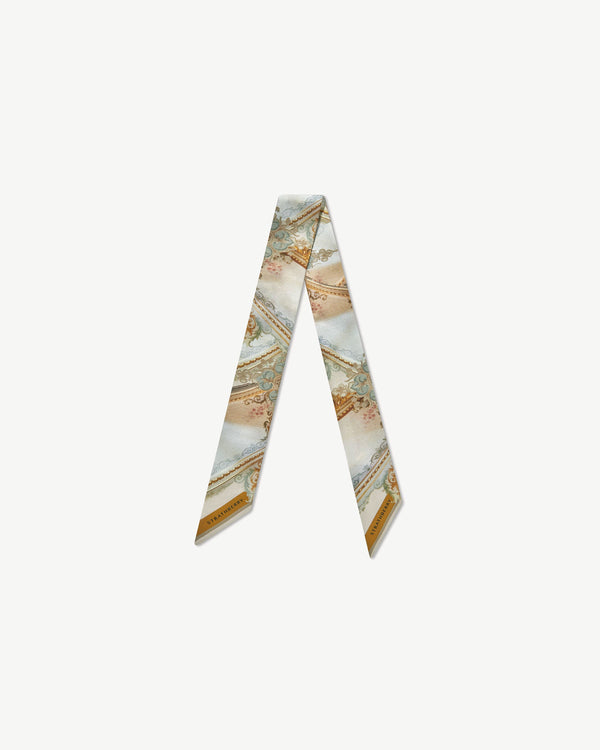 Strawberry Silk Skinny Scarf - Pink Baroque Print