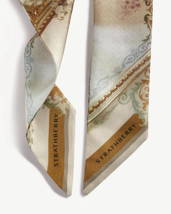 Strawberry Silk Skinny Scarf - Pink Baroque Print