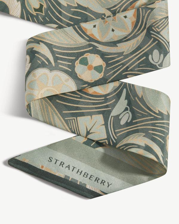 Strawberry Silk Skinny Scarf - Sage Arcade Print