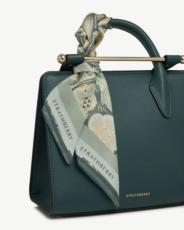 strawberry Silk Skinny Scarf - Sage Arcade Print