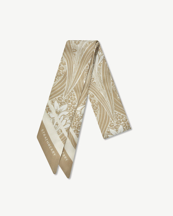 Strawberry Silk Skinny Scarf - Sand Wallpaper Print