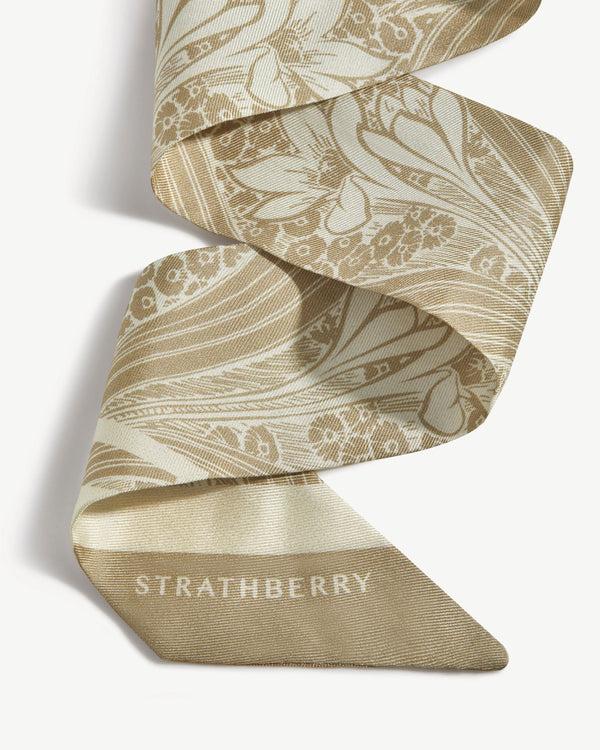 Strawberry Silk Skinny Scarf - Sand Wallpaper Print