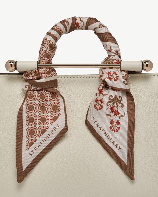 strawberry Silk Skinny Scarf - Tan Geometric Print