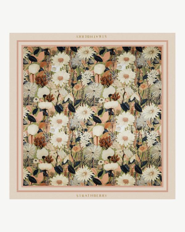 Strawberry Silk Square Scarf - Autumn Floral Print