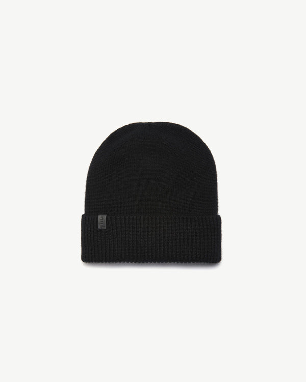 Strawberry Westray Ribbed Cashmere Beanie - Black