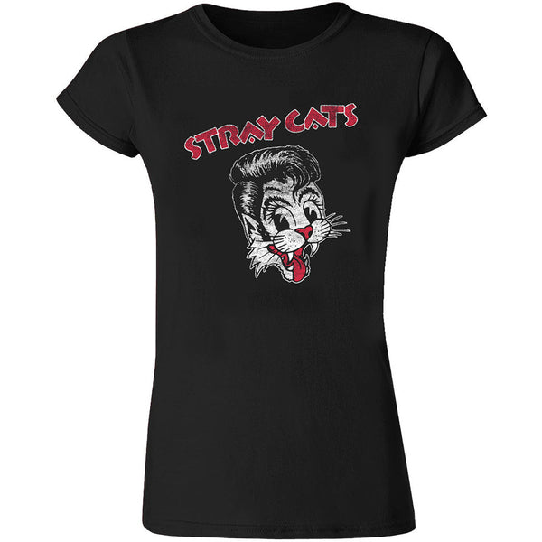 stray cats Stray Cats - Ladies Distressed Cat Head Logo Tour 2018 Tee