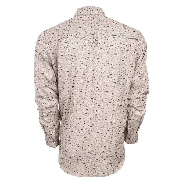 Sts Ranchwear Men's Fischer - Long Sleeve - Khaki Bull Print