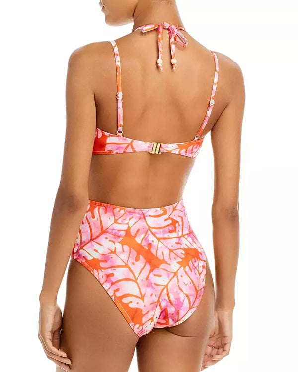 Studio 189 Aqua X Studio 189: Orange & Pink Big Leaf Cutout One Piece Swimsuit
