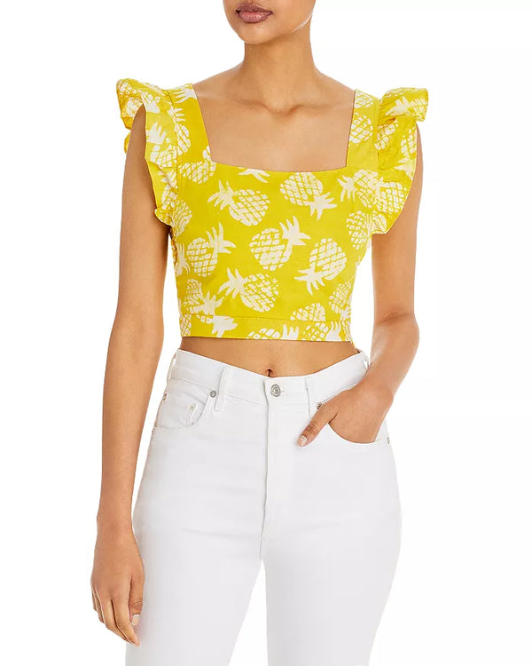 studio 189 Aqua x Studio 189: Pineapple Print Flutter Sleeve Crop Top