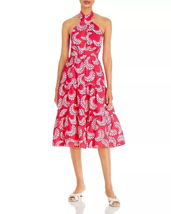 studio 189 Aqua x Studio 189: Pink Leaf Print Halter Midi Dress