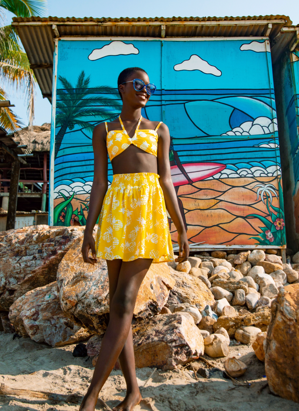 Studio 189 Aqua X Studio 189: White Pineapple Bikini Top With Tie Closure