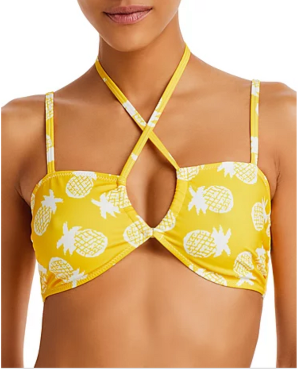studio 189 Aqua x Studio 189: White Pineapple Bikini Top With Tie Closure