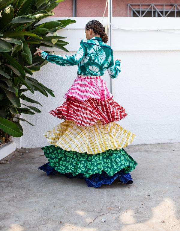 Studio 189 Hand-Batik Cotton Tiered Ruffle Long Skirt