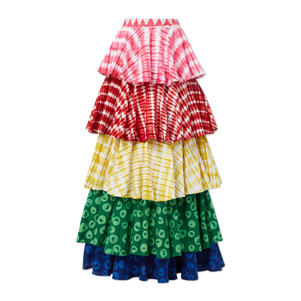 studio 189 Hand-Batik Cotton Tiered Ruffle Long Skirt