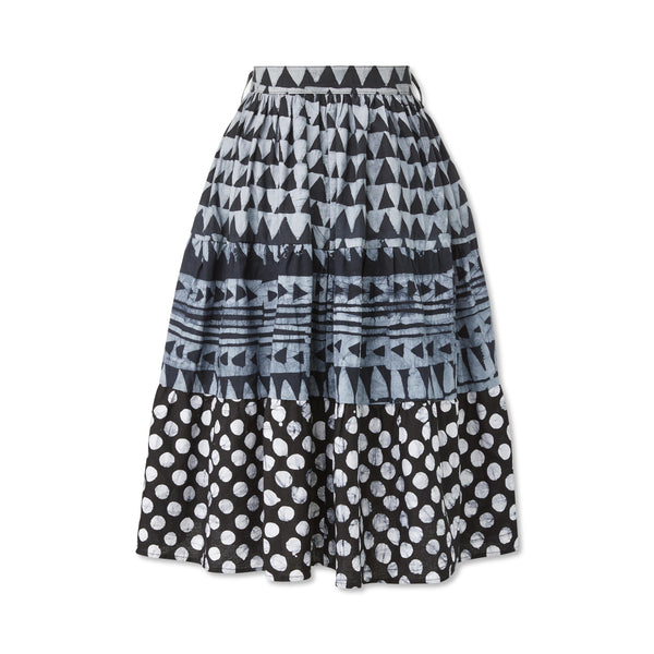 Studio 189 Hand-Batik Mixed Print Belted Midi Skirt