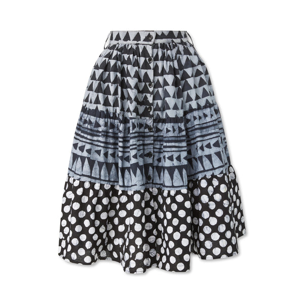 studio 189 Hand-Batik Mixed Print Belted Midi Skirt