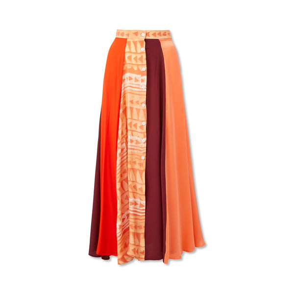 studio 189 Hand-Batik Mixed Print Silk A-Line Long Skirt