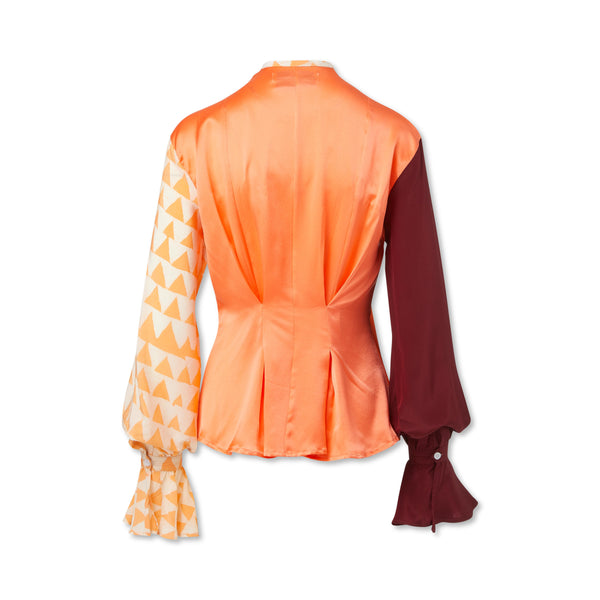 Studio 189 Hand-Batik Silk Ruffle Cuff Long Sleeve Shirt