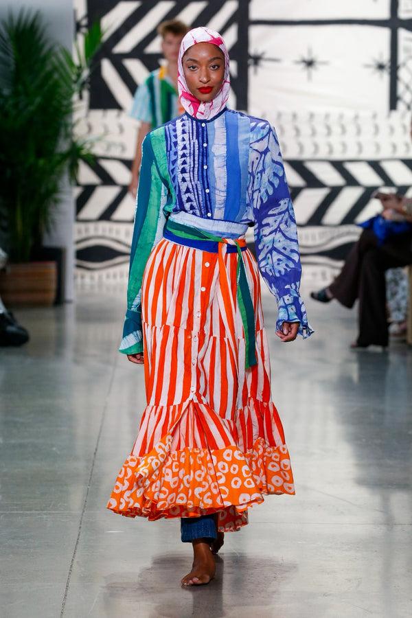 Studio 189 Hand-Batik Silk Ruffle Cuff Long Sleeve Shirt