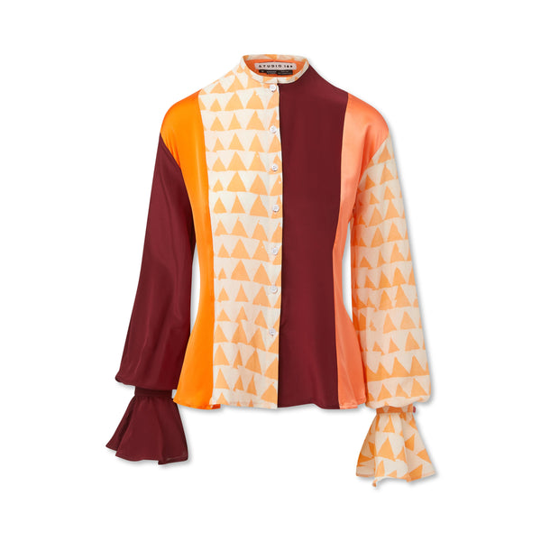 studio 189 Hand-Batik Silk Ruffle Cuff Long Sleeve Shirt