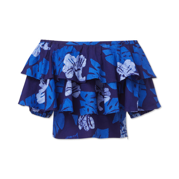 studio 189 Hand-Batik Cotton Double Ruffle Top