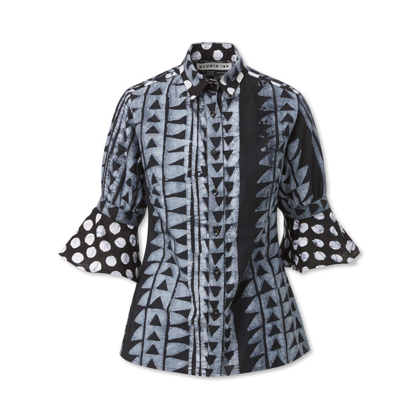studio 189 Hand-Batik Cotton Ruffle Cuff Shirt