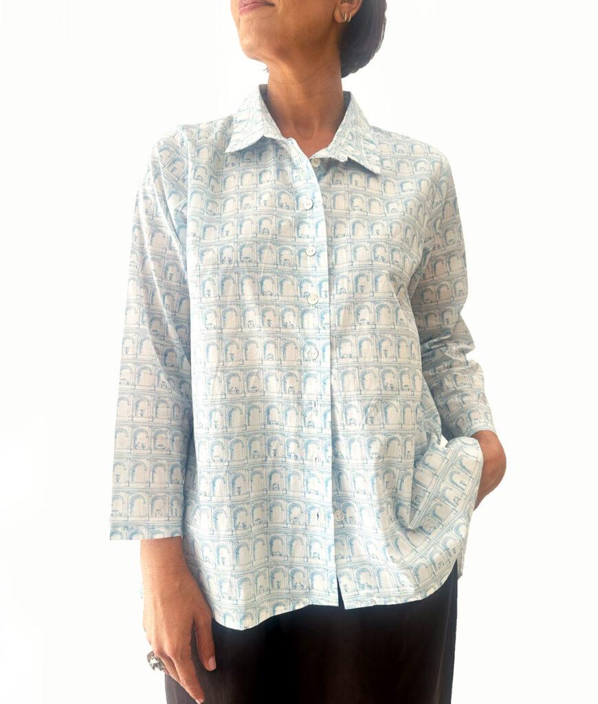 Studio 8 Pleat Back Shirt Columns Blue