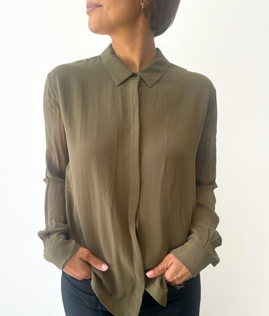 Studio 8 Silk Georgette Pin Tuck Shirt Pine