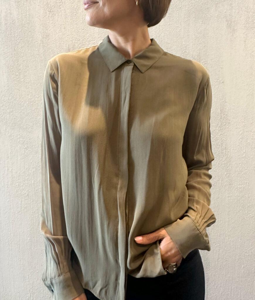 Studio 8 Silk Georgette Pin Tuck Shirt Pine