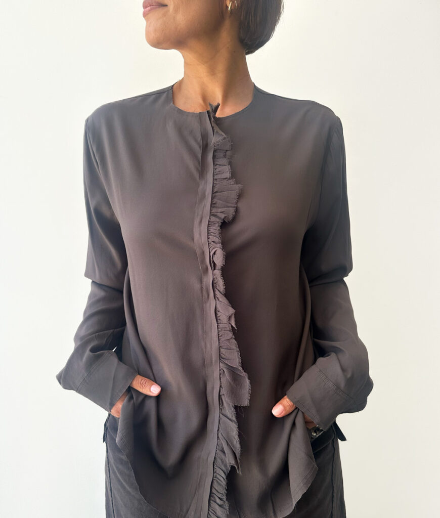 Studio 8 Silk Satin Frill Shirt Mulch