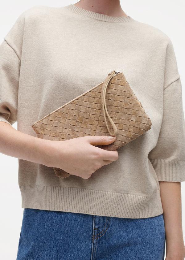 studio ar LIA Woven Gritty Suede Clutch