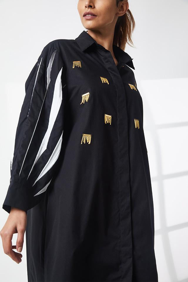 Studio Moda Pleated Sleeve Flow Dress