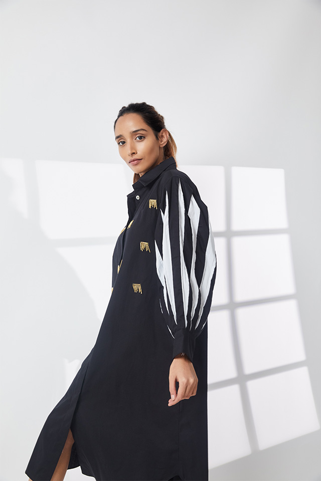 Studio Moda Pleated Sleeve Flow Dress