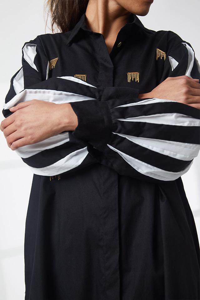 Studio Moda Pleated Sleeve Flow Dress