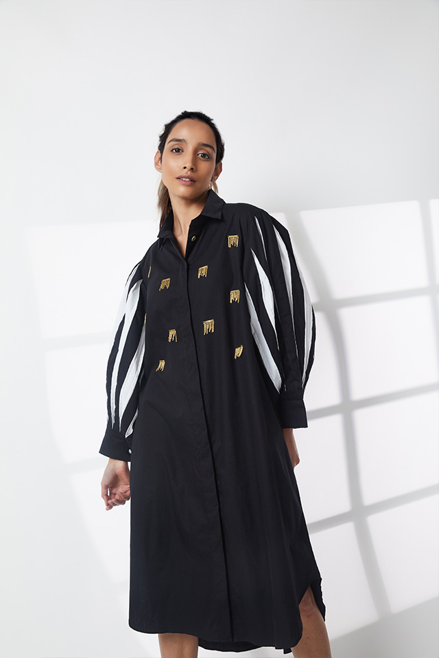 studio moda Pleated Sleeve Flow Dress