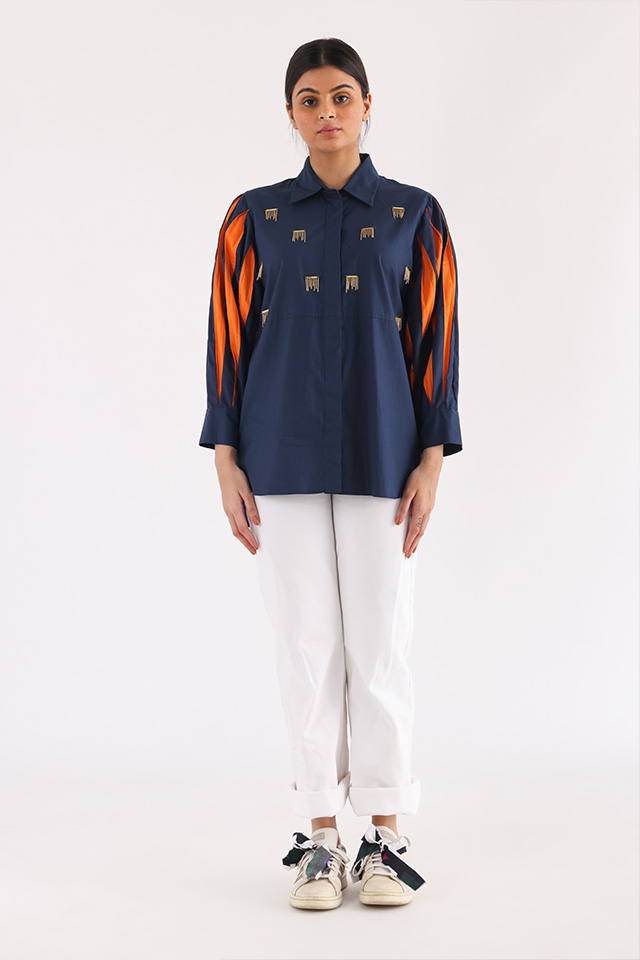 studio moda Pleated Sleeve Flow Shirt